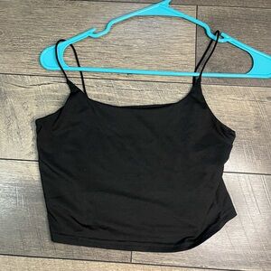 black, athletic material, tank top